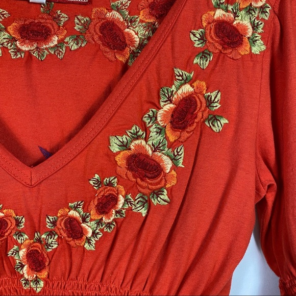 Johnny Was JWLA Dress Boho Heavy Embroider Smock Bird Orange Floral Birds S - Picture 3 of 5